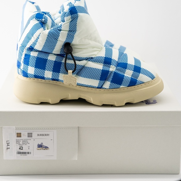 size 42eu 9us Burberry Pillow Boots Hunter Blue White Check Padded Drawstring - Picture 12 of 14